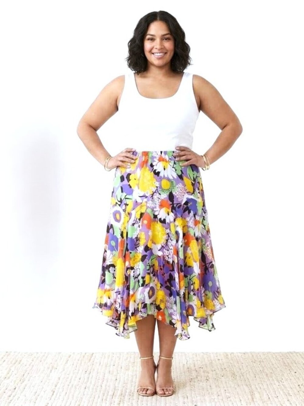BOB MACKIE Wearable Art Floral Midi Skirt. Plus Size 1X